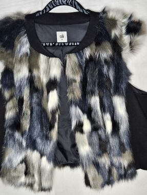 CAbi Multi-Color Faux Fur Patchwork Vest Size XL Soft Trendy